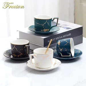 Tassen Untertassen Keramik Marmor Kaffee Tasse Schale Löffel Set 200 ml Nordic Tea Porzellan Begleiter fortgeschrittener Espresso