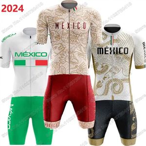 Takım Meksika Bisiklet Jersey Seti Yaz Retro Bisiklet Giyim Erkekler Kısa Kollu Kit Yol Bisiklet Gömlekleri Takım Bisiklet Bib Şort 240522