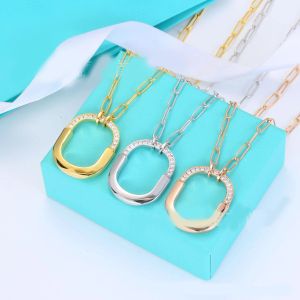 Luxury Designer Necklace T Crystal 925S Gold Silver Plated Lock Charm Pendant Necklace Sweater Chain Necklace Statement Chokers For Elegant Women Designer Jewelry