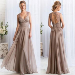 2021 V-neck Long Silver Bridesmaid Dresses Lace Keyhole Back Prom Dresses Long Maid Of Honor Dresses Formal Evening Gowns robes de soir 301f