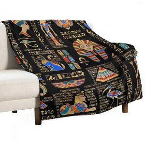 Cobertores Hieróglifos egípcios e divindades em Black Throw Blanket Sofá Bed Presente Personalizado