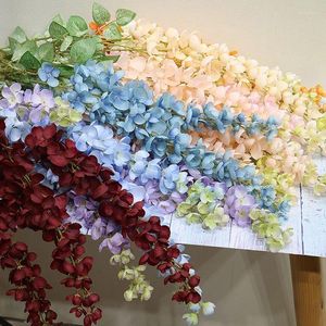 Dekorative Blumen Yomdid 5 Gabel Wisteria Künstliche Bohnenblume Hochzeitshalle Decke Blumen grüne Pflanzen Wand Hänge Weinhausgarten