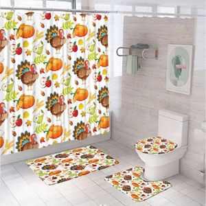 Tende da doccia Ringraziamento set di tende di tacchino set di foglie di zucca per la raccolta autunnale con tappeto da bagno copertura del bagno