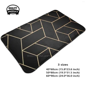 Carpetes Gold Geométrico Padrão Confortável Tapete de tapete de tapete Coscões de tapete preto chique moderno