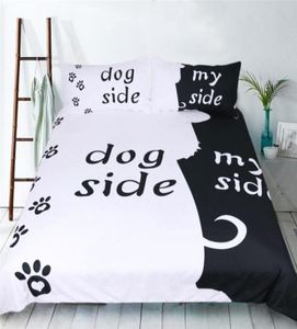 Schwarz -Weiß -Katze und Hund bedruckte Bettwäscheanzug Quilt Cover 3 Bilder Bettdecke Hochwertige Bettwäsche -Bettwäschezubehör Home TE5359651