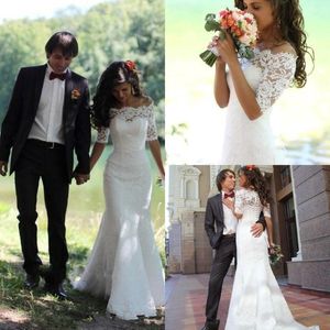 2021 vestidos de noiva de renda completa sereia fora do ombro de manga de manga vestidos de noiva para casamento barato personalizado feito 272v
