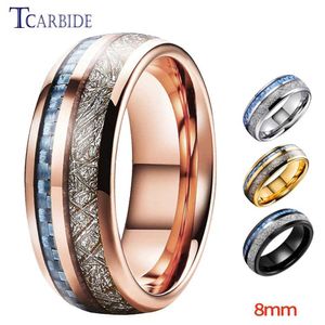 Couple Rings 8mm mens tungsten wedding ring blue carbon fiber and white meteor inlay comfortable fit S2452455