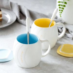 Mugs Simple Ceramic Large Capacity Coffee Cup With Cover Spoon Creative Home Breakfast Milk Mark Container