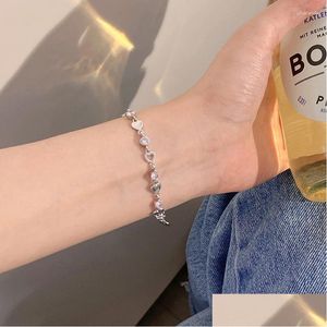 Chain Link Bracelets Personalized Sweet Love Heart Zircon Bracelet Temperament Adjustable Hollow Cute Womens Jewelry Drop Delivery Dhgzt