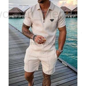 Designer Luxury Men's Tracksuits Prads T_shirt Summer Polo Casual Short Sleeve Zipper Set For Men Clothes Streetwear 2-Piece Suit