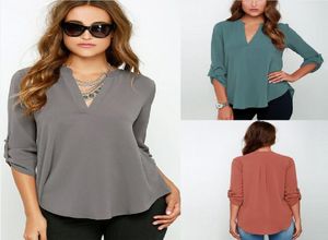 women clothes Summer Style Chiffon Blouses t Shirts Lady Girls Casual Long Sleeve VNeck Female blusas mujer de moda1263023