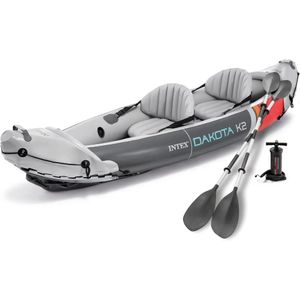Dakota K2 2 Person Inflatable Vinyl Kayak and Accessory Kit with 86 Inch Oars Air Pump Carry Bag for Lakes Rivers 240509