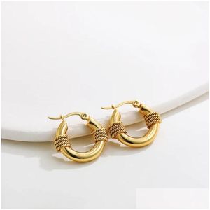 Hoop & Huggie Earrings Gold Plated Stainless Steel For Women Metal Twist Rope Wrap Round Circle Hies Ear Rings Jewelry Accessories Dr Dhghp