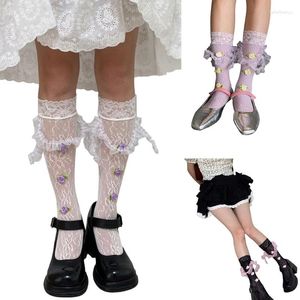 Women Socks Japanese Lace Stockings 1 Pair Flower Hollow Summer Mesh Thin Pile For Teenager Girl Female Breathable Drop