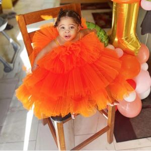 Cute Orange Baby TuTuTu Skiing Childrens Fluffy Lace Frilly Skiing Girls Birthday Pography Shooting Elastic Waist 240521