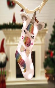 Christmas Unicorn Cartoon Animal Plush Hanging Socks With Light Gift Bag Christmas Decoration Candy Bag Party Festive Supplies Fre2477477