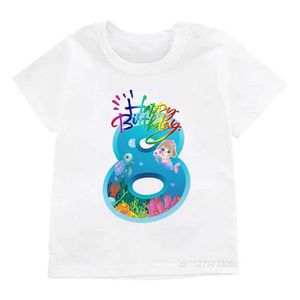 T-shirt Ocean Digital 1-8 Girls T-shirt Mermaid e Turtle Graphic Stamping Childrens T-shirt Cute Fashion Top Tim Tier Girl Cloesing D240525