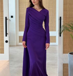 V Neck Sheath Evening Dresses Long Prom Dress Long Sleeve Crepe Formal Party Gown for Women