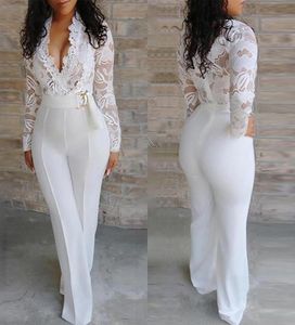 Women039s Two Piece Pants Elegant Lace Rompers Womens Summer Jumpsuit Solid Color Sexy Ladies Casual Long Trousers Overalls Whi7955395