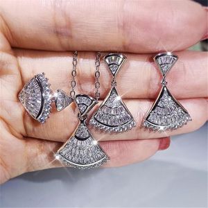 2021 TOP SPRZEDAŻ Luksusowy zestaw biżuterii 925 srebrny srebrny pełny księżniczka Cut White Topaz CZ Diamentowy spódnica Naszyjnik Dangle Keaning Wo 290H