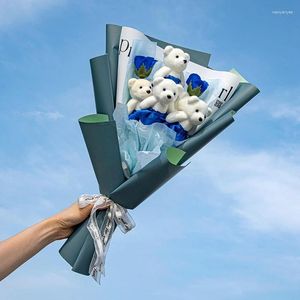 Decorative Flowers Bear Flower Bouquet Cartoon Plush Doll For Valentine'S Day Artificial Teacher's Gift Wedding Party Decoration