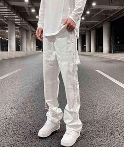Men039s Spodnie Nowa moda Zerwana białe workowate mężczyzn Dżinsy Hip Hop Spodnie boczne frędzl