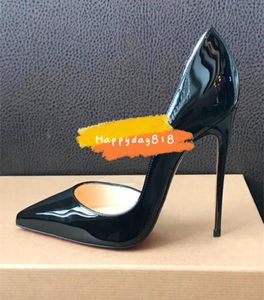 デザイナーファッション女性靴ブラックパテントレザーポイントスティレットヒールハイヒールポンプ花嫁ウェディングシューズブランド5849111