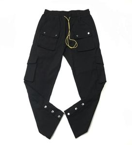 Black Nylon Snap Cargo Pants Loose Fit Jogger Track Trans