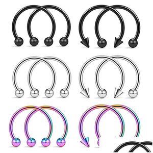 Nose Rings Studs 2Pcs 10Mm Spike Horseshoe Circar Septum Ring Surgical Steel Nipple Hoops Eyebrow Ear Piercing Body Jewelry Drop Deliv Othgq