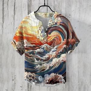 Camicie casual maschile 2024 Serie di onde color arte hawaiane transfrontaliera