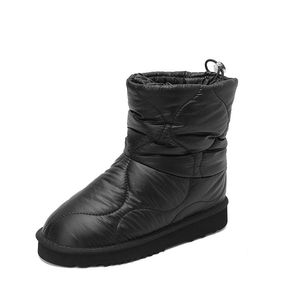 2024 new sheepskin leather Ankle Motorcycle Boots Snow booties round toes knee long Down cloth flat bottom waterproof material Slip-On warm and wind-proof siz 34-43