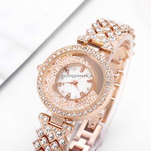 2024 Korean Fashion Luxury Diamond Inlaid Quicksand Womens Watch Quartz Ball Transfer Steel Belt Watch Armband