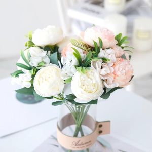 Dekorativa blommor 30 cm konstgjorda vita högkvalitativa siden Peony Bouquet Vases Heminredning bröllop Diy Christmas Indoor Display falska växter