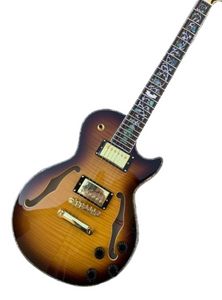 LPボディFホールセミホロージャズギターフレームメープルシングルサイドアンドバックジャズギターカスタマイズ可能な右手