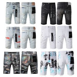 Purple shorts Mens Jeans doodle Vintage Distress Ripped Denim shorts Destroyed Stretch Biker Denim Black Slim Hip Hop Pants For Men Jean