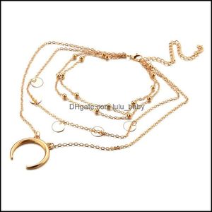 Chokers Pretty Necklace Beautifly Long Moon Pendants Gold Color Coin Chocker Boho Chain Mtilayer Drop Delivery Jewelry Necklaces Dhyog