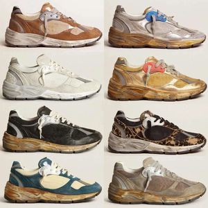 2024 Neue hochwertige italienische goldene Running-Sohle-Gänse-Sneakers für Designer machen alte schmutzige Turnschuhe mit Slide Star Leopard Wildleder gemischtes Leder Graffiti Casual Schuh