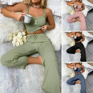 Roupas domésticas mulheres pijama definem elegantes renda aparada sem mangas com cintura de cordão de corte de corte de baixo decote em ves