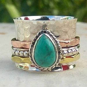 Couple Rings New retro turquoise plated tricolor mens and womens rings European and American wedding gemstones S2452455