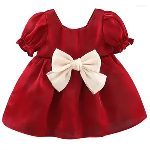 Девушка платья 0-3Y Девушка платье летнее родилось девочки-день рождения, лук милый красный для младенца малыша
