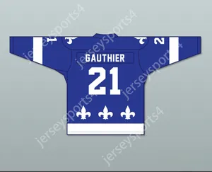 Anpassad Roma Gauthier 21 Le National de Quebec Blue Hockey Jersey- Lance et Compte Top Stitched S-M-L-XL-XXL-3XL-4XL-5XL-6XL