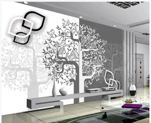 Wallpapers Custom Po Wallpaper For Walls 3 D Murals Modern Fashion Hand-painted Flowers And Birds Big Tree 3D TV Background Wall Papers