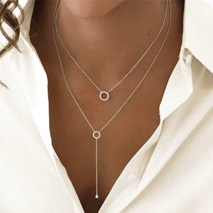 Pendant Necklaces S925 Sterling Silver Double Layer Round Zircon Pendant Long O-Chain Necklace 2024 Spring Womens Wedding Exquisite Jewelry S2452599 S2452466