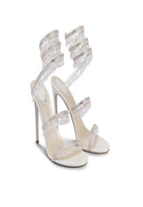 صيف كليو بلورات تزيين الكعب الصنادل راينستون أحذية مسائية بيضاء النساء المصممين الفاخرة عالية الكعب
