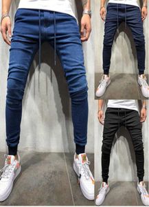 En ucuz kot pantolon skinny kot pantolon ince fit yırtık büyük ve uzun streç mavi erkekler için sıkıntılı elastik wais x06218612864