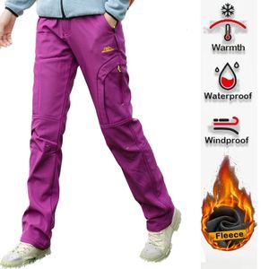 Dicke warme Fleece -Wanderhose Frauen Winter wasserdichte winddichte Außenschale Regen hosen Trekking -Camping -Skihosen 240524