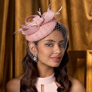 New Elegant Lady Flower Pillbox Fascinator Hut für Tea Party Frauen Federn Schleier Mesh Stirnband Hut für Kentucky Derby Cocktail