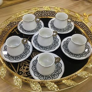 Tazze di piattini tazze di caffè in ceramica di tacchino e set di piattino dipinti fiore dorato tazze concentrate