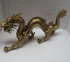 Exquisite Kupfer -Messinghaushalt lang 11 Zoll Metallhandwerk Home Dekoration Messing Chinese geschnitzte Drache Statue Dragon Skulptur5574080