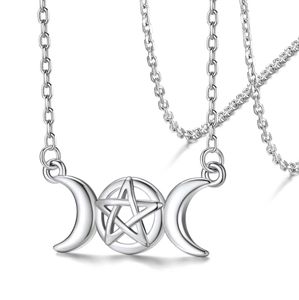 Pendant Necklaces Retro Triple New Moon Pendant Necklace 925 Pure Silver Star Necklace d240525